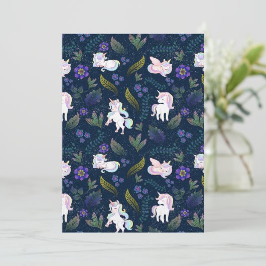 Magical Unicorn Night Forest Seamless Pattern 招待状 (スタンド正面)