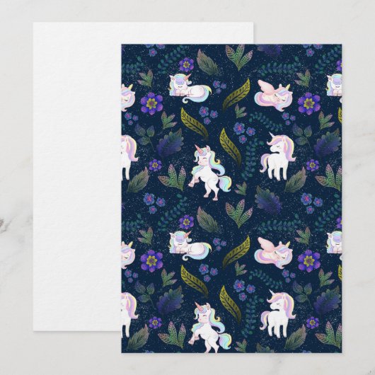 Magical Unicorn Night Forest Seamless Pattern 招待状 (正面/裏面)