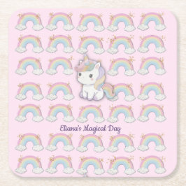 Magical Unicorn Pastel Rainbow Party スクエアペーパーコースター