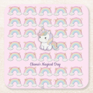Magical Unicorn Pastel Rainbow Party  スクエアペーパーコースター