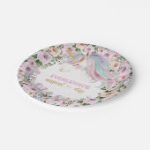 Magical Unicorn Pink Flower 1st birthday ペーパープレート (アングル)