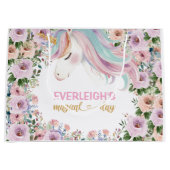 Magical Unicorn Pink Flower birthday ラージペーパーバッグ (正面)