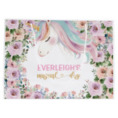 Magical Unicorn Pink Flower birthday ラージペーパーバッグ (裏面)