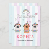 Magical Unicorn Pug Birthday Invitation 招待状 (正面/裏面)