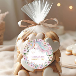 Magical Unicorn Purple Flower 1st birthday ラウンドシール