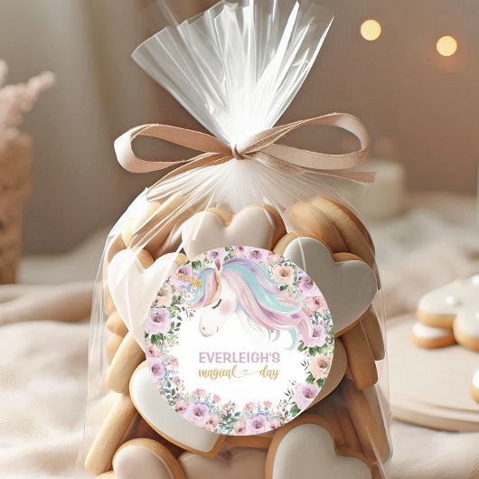 Magical Unicorn Purple Flower 1st birthday ラウンドシール