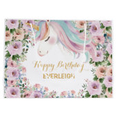 Magical Unicorn Purple Flower 1st birthday ラージペーパーバッグ (裏面)