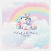 Magical Unicorn Rainbow Birthday Party  スクエアシール (正面)