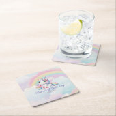 Magical Unicorn Rainbow Birthday Party Coaster スクエアペーパーコースター (インサイチュ)