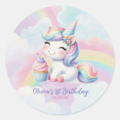 Magical Unicorn Rainbow Birthday Party Sticker ラウンドシール (正面)