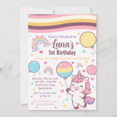 Magical Unicorn & Rainbow Girl 1st Birthday party 招待状 (正面)