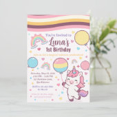 Magical Unicorn & Rainbow Girl 1st Birthday party 招待状 (スタンド正面)