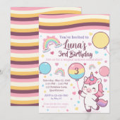 Magical Unicorn & Rainbow Girl Third Birthday  招待状 (正面/裏面)