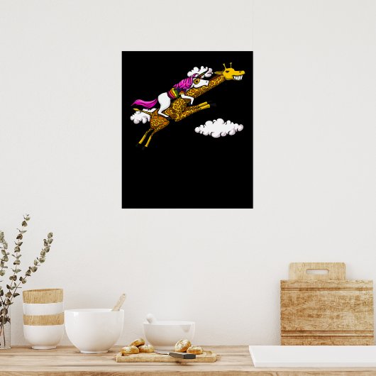 Magical Unicorn Riding Giraffe Funny Animals ポスター (キッチン)