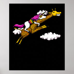Magical Unicorn Riding Giraffe Funny Animals ポスター