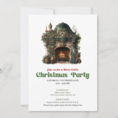 Magical vintage Christmas fireplace party invite 招待状 (正面)