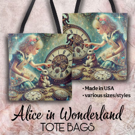 Magical Vintage Clocks Alice and White Rabbit トートバッグ