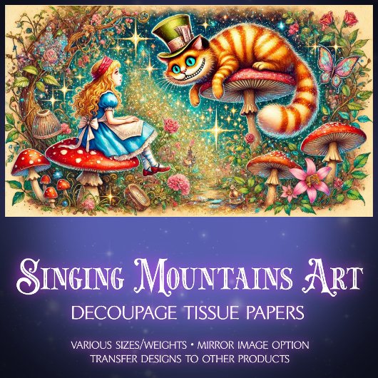 Magical Vintage Wonderland Alice Cat Scene 薄葉紙