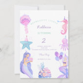 Magical Watercolor Mermaid 2nd Birthday  招待状 (正面)