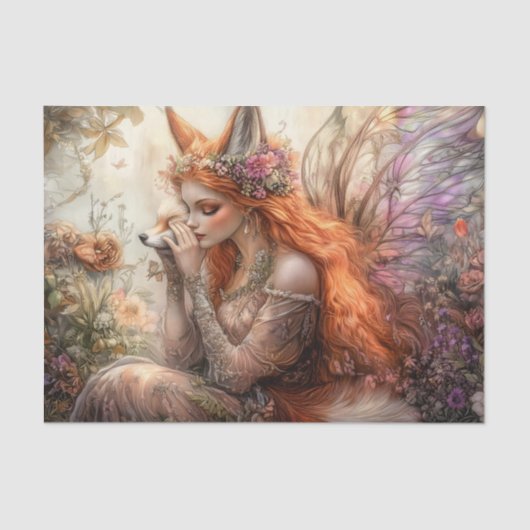 Magical Winged Fox Fairy Decoupage 薄葉紙 (正面)
