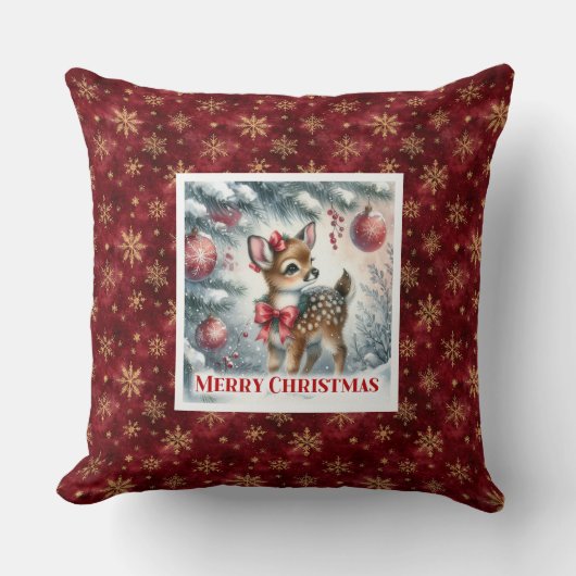 Magical Winter Deer Soft Forest Gift Christmas  クッション (正面)
