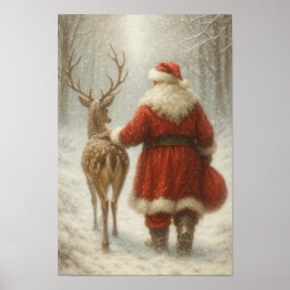 Magical Winter Santa & Reindeer Walk Poster Paper  ポスター