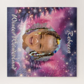 Magical Winter Wonderland Photo Name Purple Pink ジグソーパズル (横)