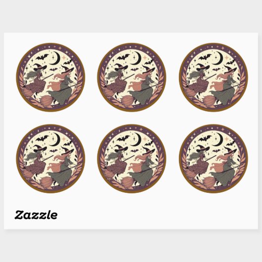 Magical Witch Flight – Halloween Moonlight Scene  ラウンドシール (シート)