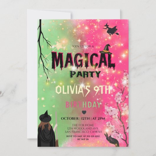 Magical Witchy Girl Birthday 招待状 (正面)