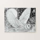 Magische Schnee-Eule im Flug Sternenhimmel ジグソーパズル (横)
