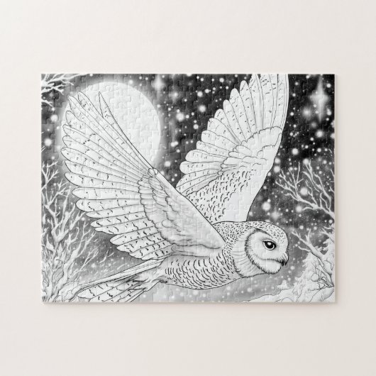 Magische Schnee-Eule im Flug Sternenhimmel ジグソーパズル (横)