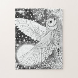 Magische Schnee-Eule im Flug Sternenhimmel ジグソーパズル