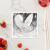 Magische Schnee-Eule im Flug unterm Sternenhimmel スタンダードカクテルナプキン (インサイチュ)