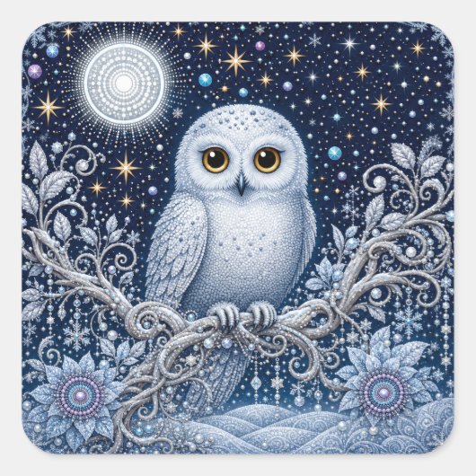 Magische Schneeeule – Wächterin der Winternacht スクエアシール (正面)