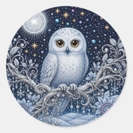 Magische Schneeeule – Wächterin der Winternacht ラウンドシール