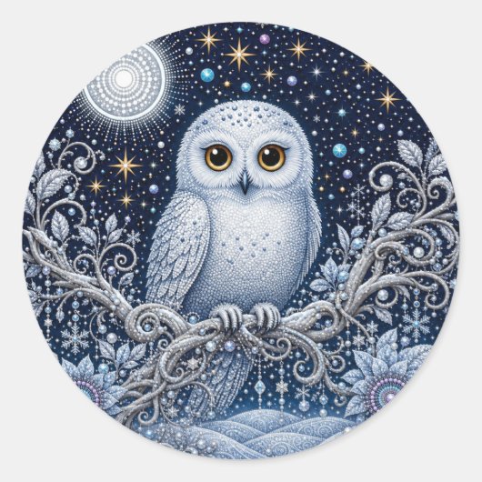 Magische Schneeeule – Wächterin der Winternacht ラウンドシール (正面)