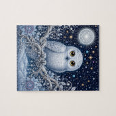 Magische Winternacht mit Schneeeule und Kristallen ジグソーパズル (横)