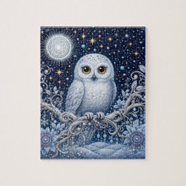 Magische Winternacht mit Schneeeule und Kristallen ジグソーパズル