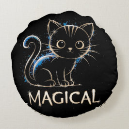 Magisches schwarzes Kätzchen ラウンドクッション