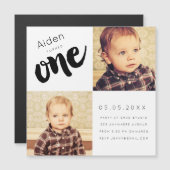 |MAGNET|男の赤ちゃんガールONE誕生日フォトカード マグネット招待状 (正面/裏面)