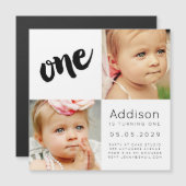 |MAGNET|男の赤ちゃんガールONE誕生日フォトカード マグネット招待状 (正面/裏面)