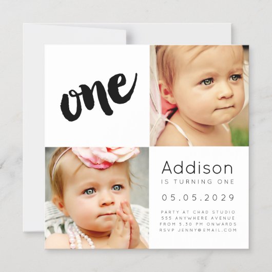 |MAGNET|男の赤ちゃんガールONE誕生日フォトカード マグネット招待状 (正面)