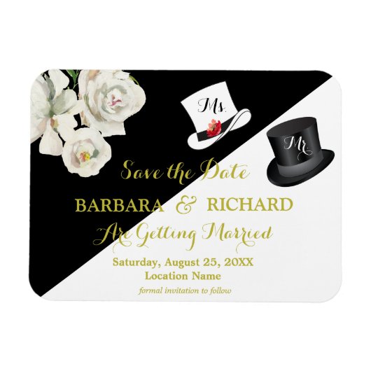 MAGNET Black & White Wedding Save the Date マグネット (横)