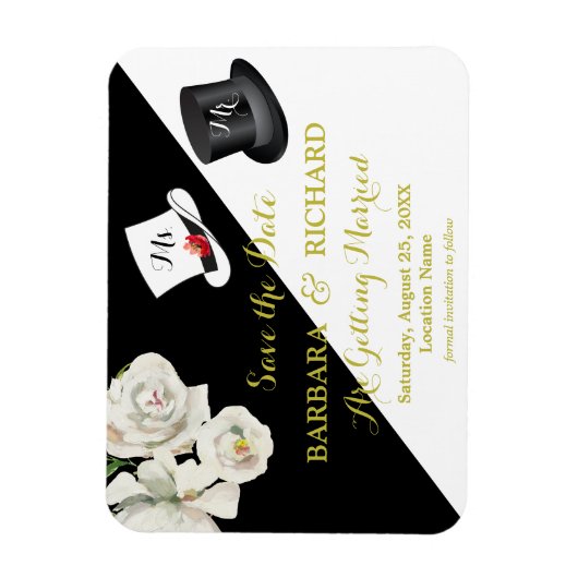 MAGNET Black & White Wedding Save the Date マグネット (縦)