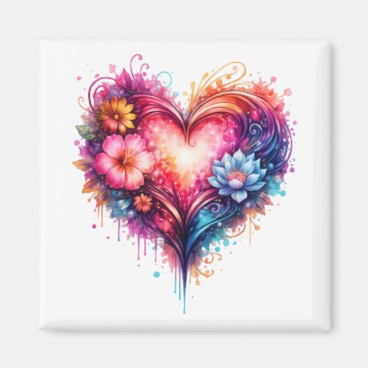 Magnet carré cœur artistique coloré マグネット (正面)