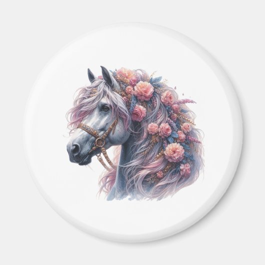 magnet cheval et fleurs マグネット (正面)