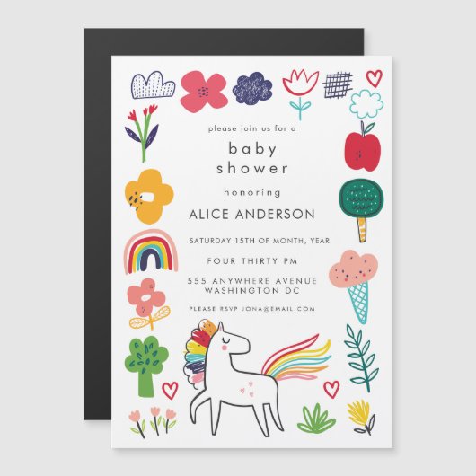 |MAGNET| Cute Sweet Unicorn Baby Shower Invite マグネット招待状 (正面/裏面)
