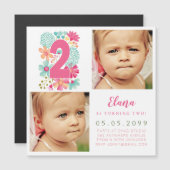 MAGNET Girls金ゴールド番号2 2歳の誕生日の年写真 マグネット招待状 (正面/裏面)