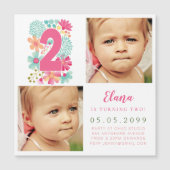 MAGNET Girls金ゴールド番号2 2歳の誕生日の年写真 マグネット招待状 (正面)