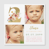 MAGNET Girls金ゴールド番号2 2歳の誕生日の年写真 マグネット招待状 (正面)